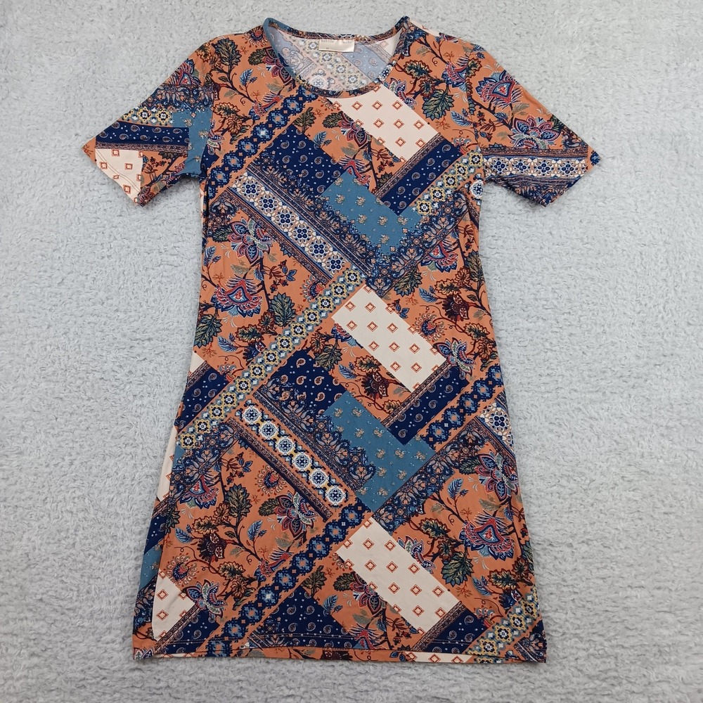 Bobbie Brooks T-Shirt Dress Women‎ M Multi Color Patchwork Floral RN 67227